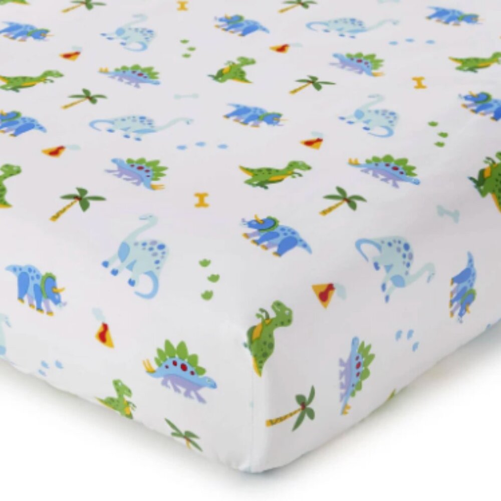 Dinosaur Land 100% Organic Cotton Flannel Fitted Crib Sheet